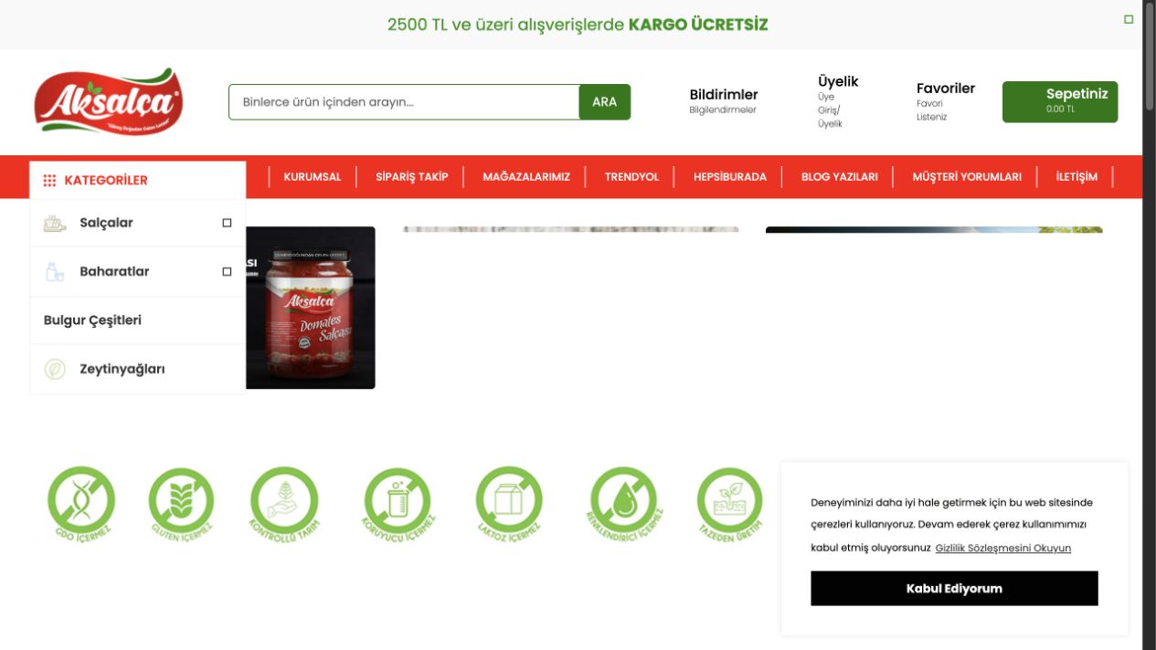 Aksalça web sitesi ana sayfa ekran görüntüsü
