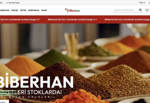 Biberhan web sitesi ana sayfa ekran görüntüsü