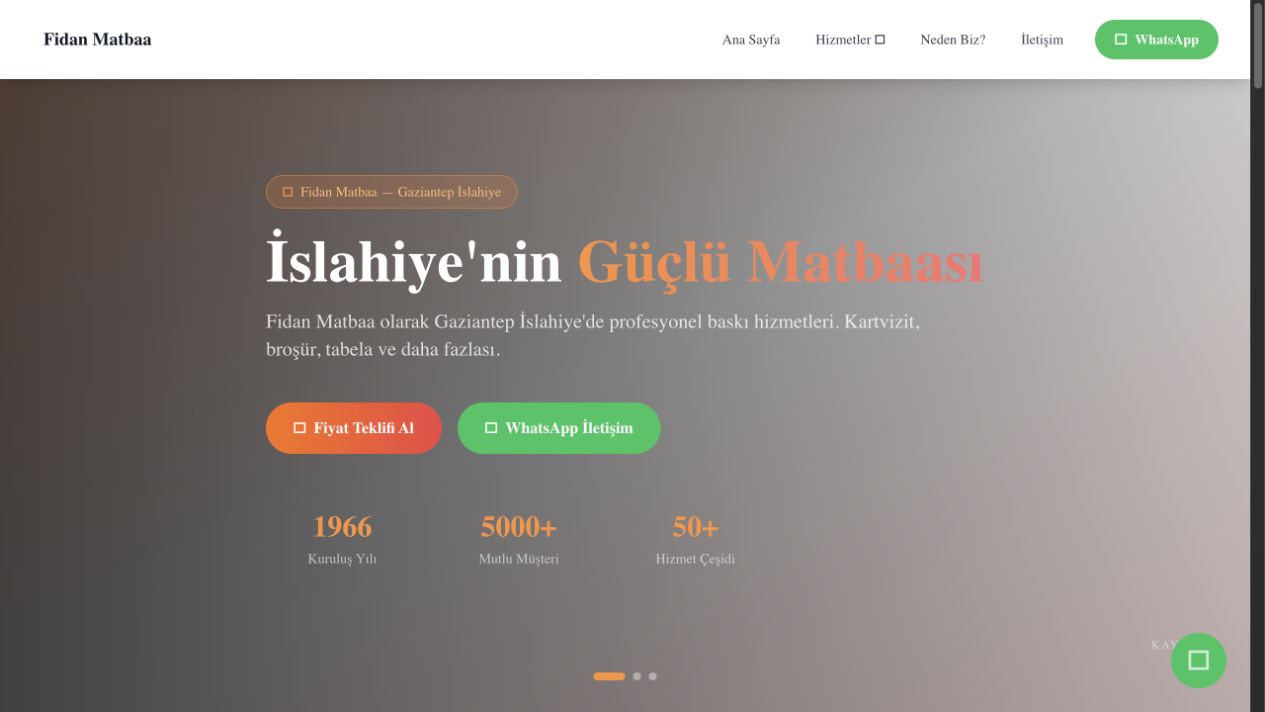 Fidan Matbaa web sitesi ana sayfa ekran görüntüsü