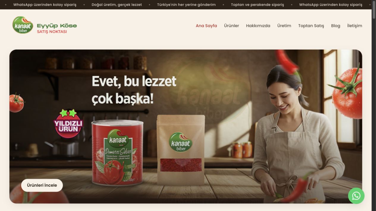 Kanaat Biber web sitesi ana sayfa ekran görüntüsü